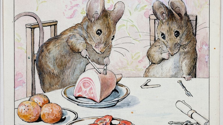 The art work from Beatrix Potter's Tale of Two Bad Mice